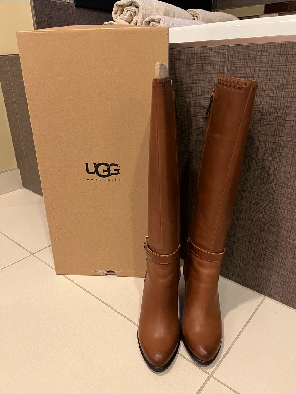 UGG Over-the-Knee Leather Boots in Chestnut Brown